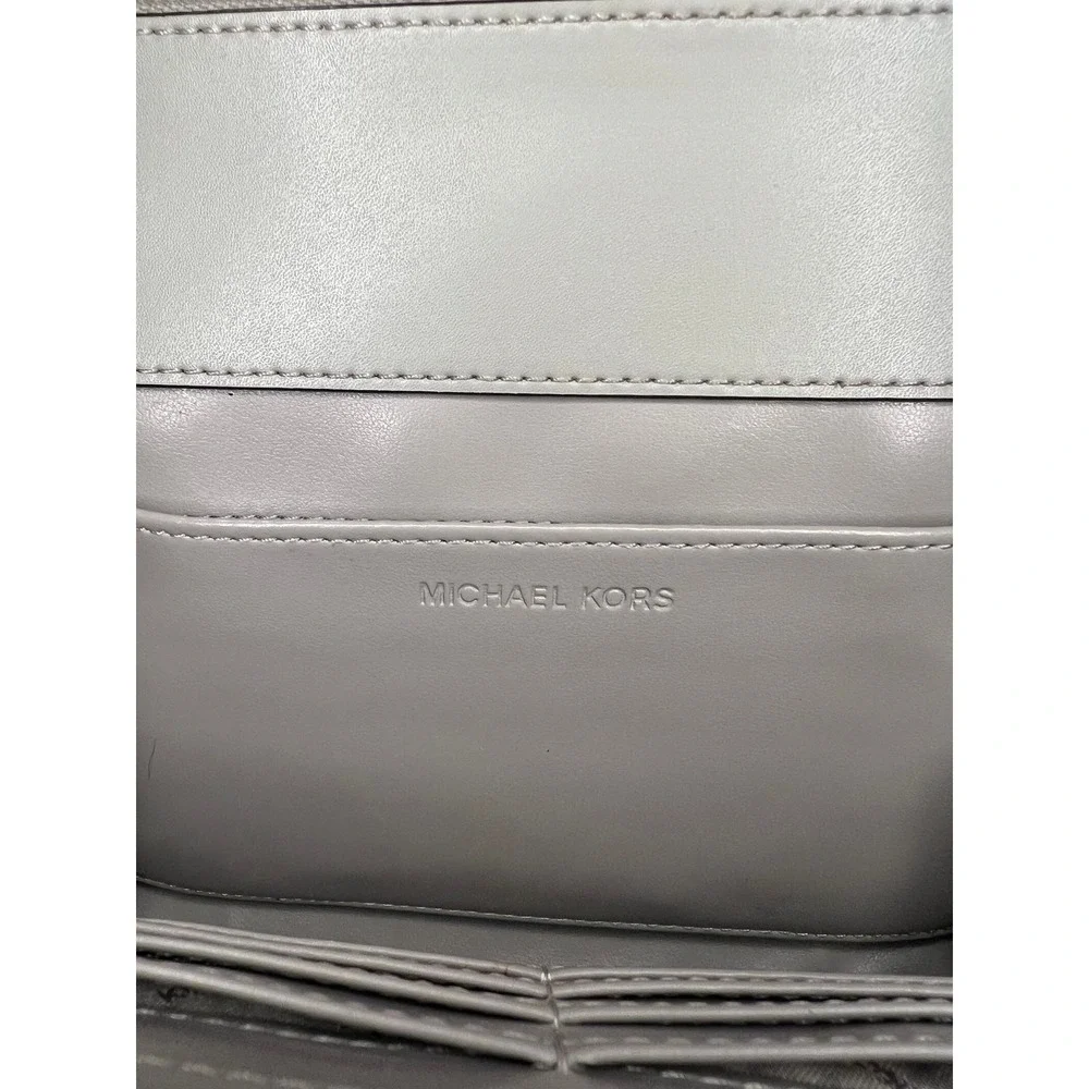Michael Kors Adele Grey Pebbled Leather Triple Gusset Crossbody Bag Silver HW